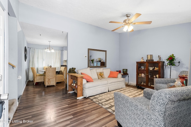 533 Wyandot Ct, Radcliff, KY 40160 - living room with a chandelier, wood finished floors, and ceiling fan