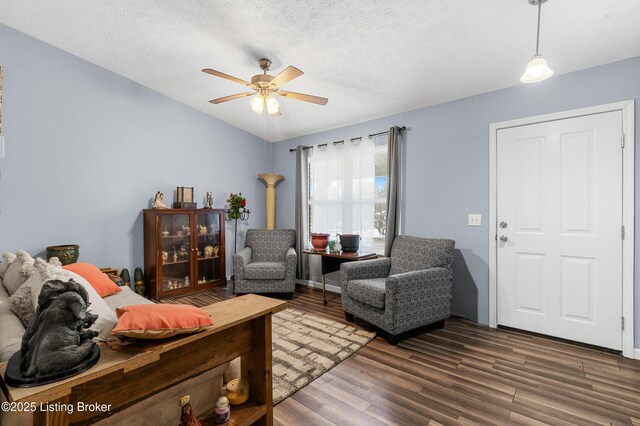 533 Wyandot Ct, Radcliff, KY 40160 - living area featuring ceiling fan, wood finished floors, and a textured ceiling