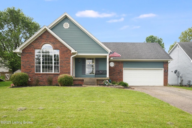 1604 Helmridge Ct, Lyndon, KY 40222 - view of front facade with brick siding, asphalt driveway, a garage, and a front lawn