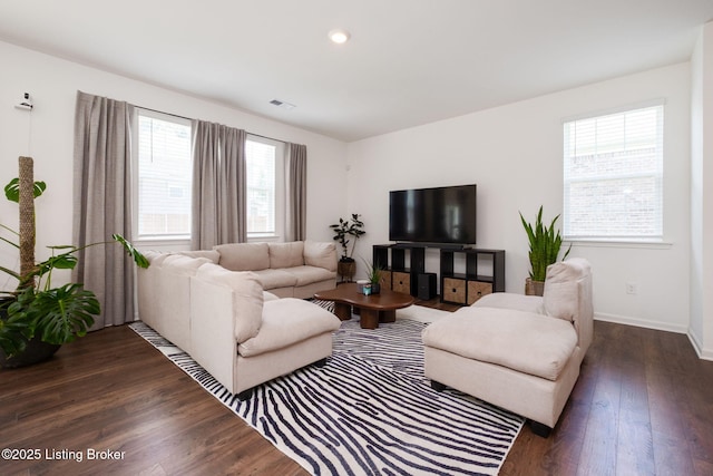 5806 Kellie Woods Dr, Louisville, KY 40258 - living room with dark wood finished floors and recessed lighting