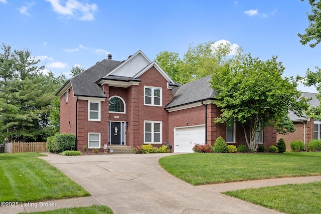 13512 Springs Station Rd, Louisville, KY 40245 - traditional home featuring a shingled roof, driveway, brick siding, and a chimney