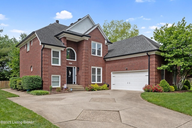 13512 Springs Station Rd, Louisville, KY 40245 - traditional-style house featuring brick siding, a shingled roof, driveway, and an attached garage