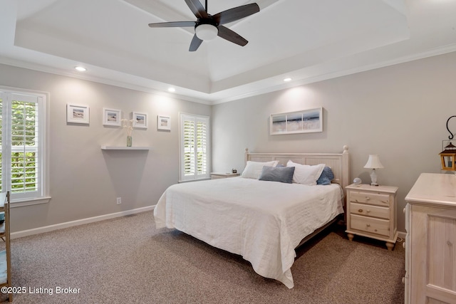 13512 Springs Station Rd, Louisville, KY 40245 - bedroom featuring a raised ceiling, multiple windows, carpet flooring, crown molding, and recessed lighting
