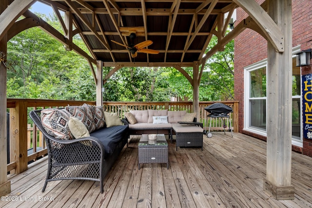 13512 Springs Station Rd, Louisville, KY 40245 - deck featuring an outdoor living space, area for grilling, and ceiling fan
