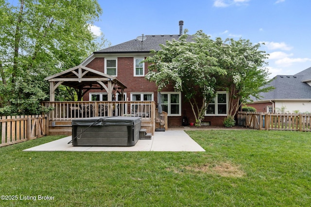 13512 Springs Station Rd, Louisville, KY 40245 - rear view of property with a hot tub, a gazebo, a patio, and brick siding