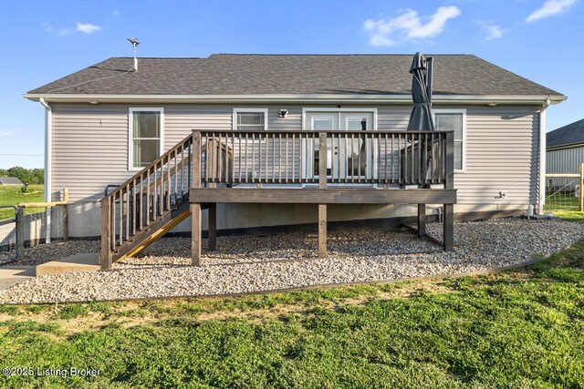 760 Leafdale Rd, Hodgenville, KY 42748 - back of house with a wooden deck and a shingled roof
