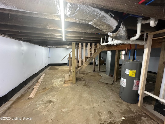 4515 Wolf Creek Rd, Battletown, KY 40104 - unfinished basement featuring water heater and stairs