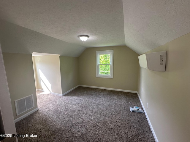 4515 Wolf Creek Rd, Battletown, KY 40104 - bonus room with a textured ceiling, lofted ceiling, carpet, and baseboards