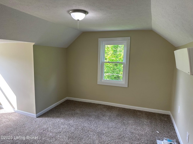 4515 Wolf Creek Rd, Battletown, KY 40104 - bonus room with a textured ceiling, carpet, lofted ceiling, and baseboards