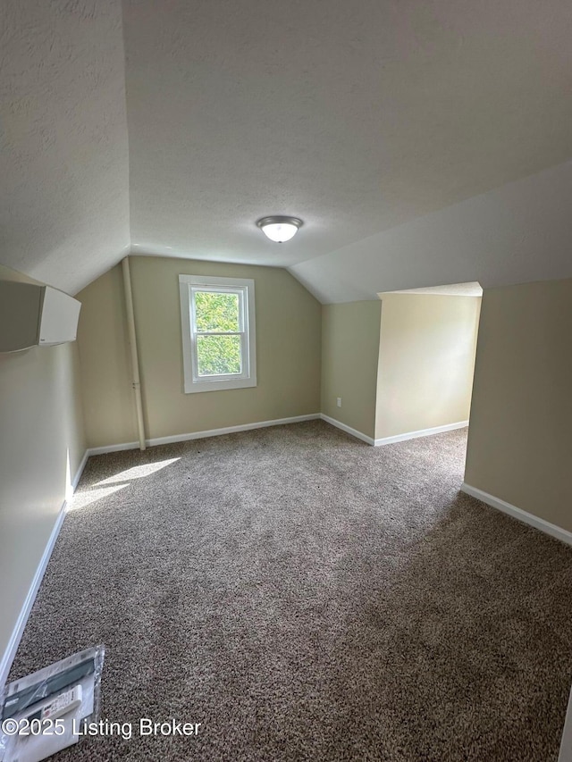 4515 Wolf Creek Rd, Battletown, KY 40104 - additional living space featuring vaulted ceiling, baseboards, carpet floors, and a textured ceiling