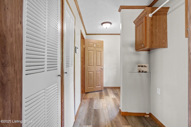 1210 Christian Church Rd, Brandenburg, KY 40108 - hall with baseboards, light wood finished floors, and crown molding
