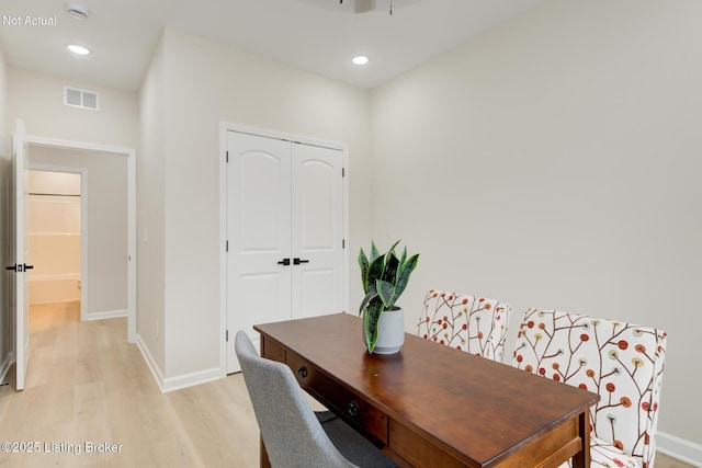 LOT27 Brookley Dr, Louisville, KY 40229 - home office with light wood-type flooring, baseboards, recessed lighting, and ceiling fan