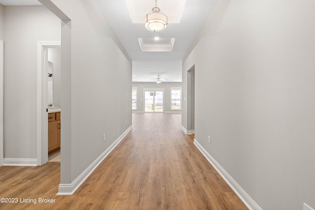801 Artisan Pkwy, La Grange, KY 40031 - corridor featuring light wood-style flooring, baseboards, and a raised ceiling