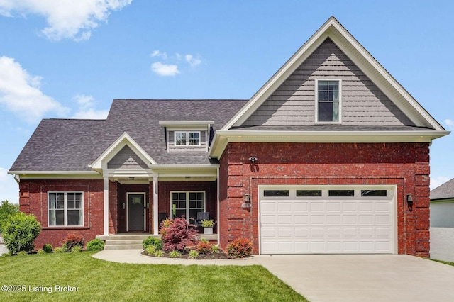 458 Christman Ln, Shepherdsville, KY 40165 - view of front of property with brick siding, driveway, a front yard, roof with shingles, and a garage