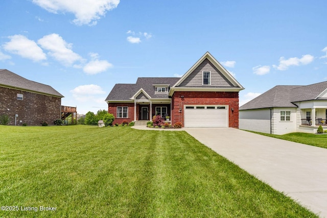 458 Christman Ln, Shepherdsville, KY 40165 - view of front of home featuring brick siding, driveway, a front lawn, and a garage