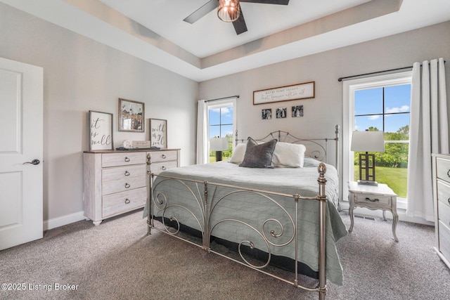 458 Christman Ln, Shepherdsville, KY 40165 - carpeted bedroom with multiple windows, baseboards, a ceiling fan, and a raised ceiling
