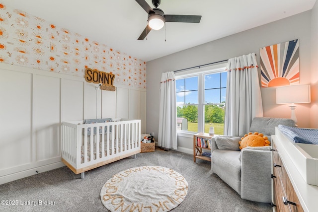 458 Christman Ln, Shepherdsville, KY 40165 - bedroom with a decorative wall, wainscoting, carpet flooring, wallpapered walls, and a crib