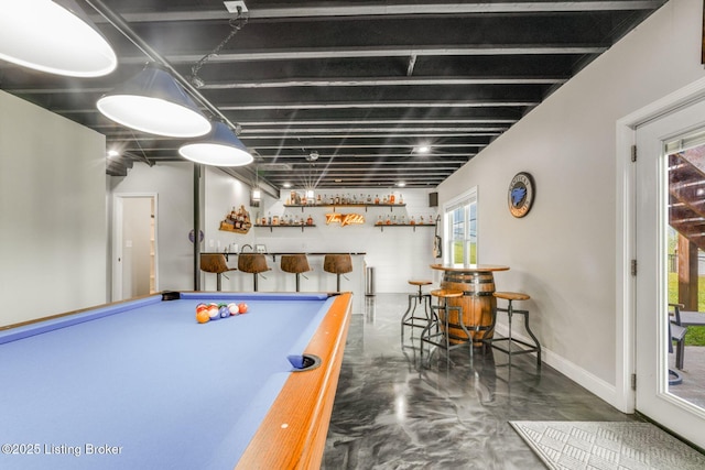 458 Christman Ln, Shepherdsville, KY 40165 - rec room with concrete floors, bar, billiards table, and baseboards