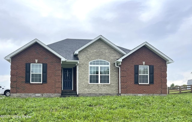 122 Iroquois Trl, Bloomfield, KY 40008 - view of front of house with entry steps, stone siding, roof with shingles, and brick siding