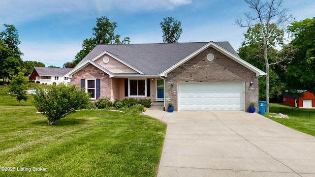 85 Summitt Dr, Brandenburg, KY 40108 - ranch-style house with an attached garage, brick siding, driveway, and a front yard