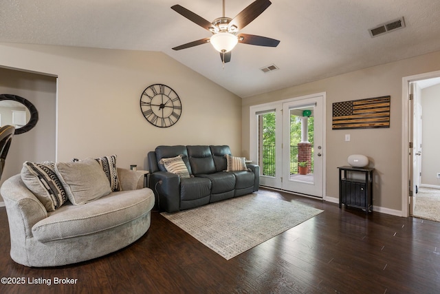 10207 Deer Vista Dr Unit 204, Louisville, KY 40291 - living area with a ceiling fan, lofted ceiling, wood finished floors, and baseboards