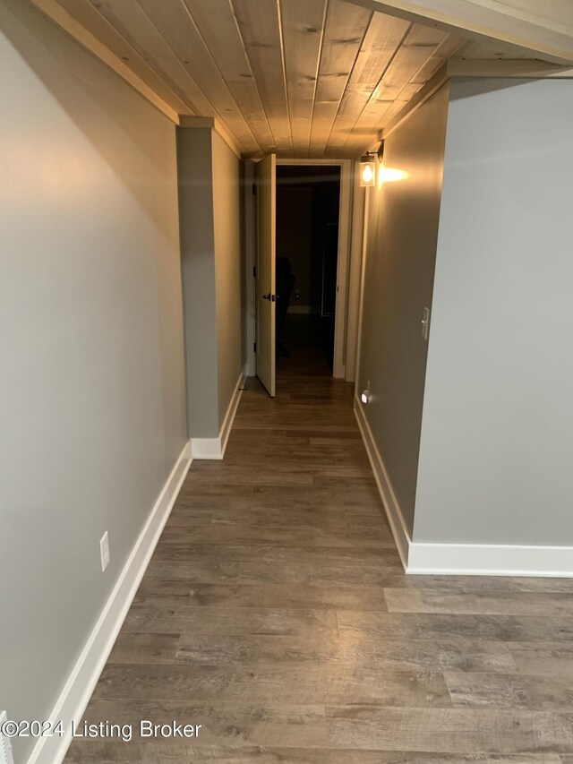 107 Clymene Rd, Cecilia, KY 42724 - hallway featuring wood finished floors, baseboards, and wood ceiling