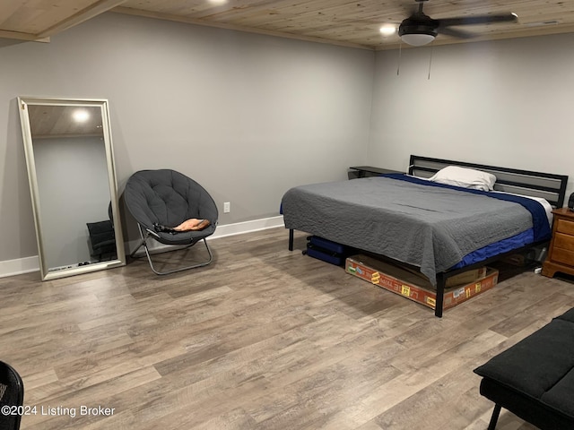 107 Clymene Rd, Cecilia, KY 42724 - bedroom with wood finished floors, baseboards, recessed lighting, wood ceiling, and ceiling fan
