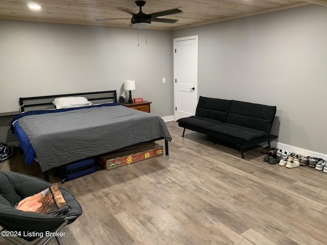 107 Clymene Rd, Cecilia, KY 42724 - bedroom with wood finished floors, baseboards, recessed lighting, ceiling fan, and wooden ceiling
