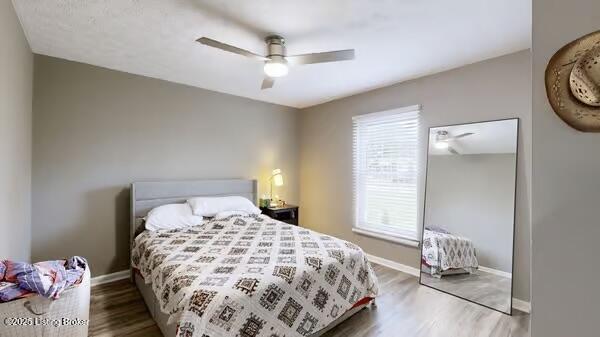 10003 Larlyn Dr, Fairdale, KY 40118 - bedroom with baseboards, wood finished floors, and a ceiling fan