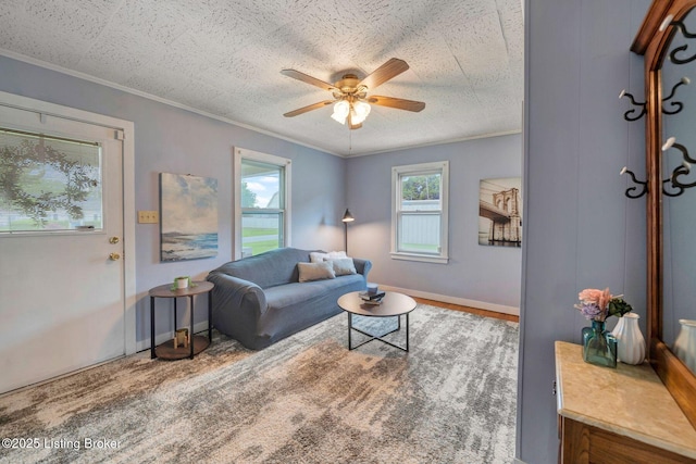 4309 Cavelle Ave, Louisville, KY 40213 - living area featuring a ceiling fan, ornamental molding, and baseboards