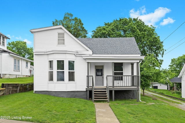113 Mckay Ave, Bloomfield, KY 40008 - view of front of home with a porch, a shingled roof, and a front yard