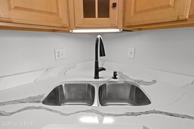 5106 Telford Ln, Louisville, KY 40241 - detailed view of a sink, glass insert cabinets, and light stone countertops