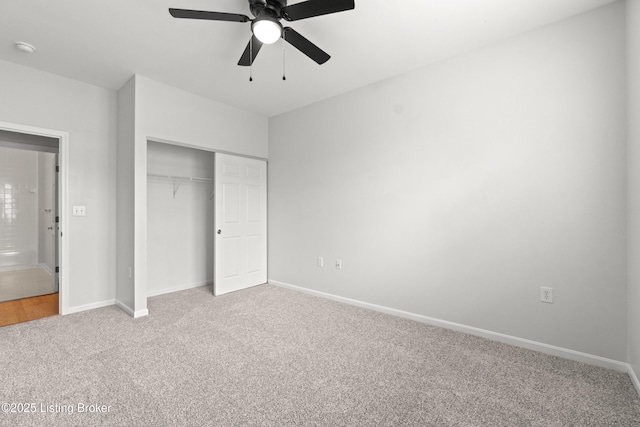 5106 Telford Ln, Louisville, KY 40241 - unfurnished bedroom featuring carpet flooring, a closet, baseboards, and ceiling fan