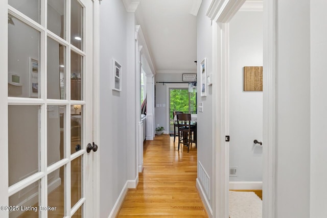 13318 Stepping Stone Way, Louisville, KY 40299 - corridor featuring french doors, light wood-style flooring, baseboards, and ornamental molding