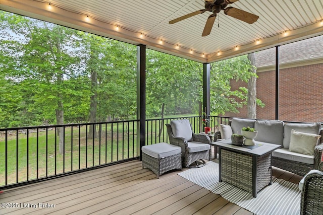13318 Stepping Stone Way, Louisville, KY 40299 - sunroom with a ceiling fan, outdoor lounge area, and track lighting