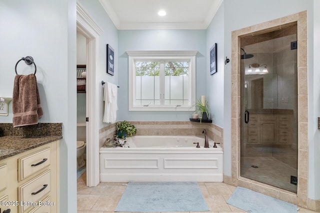 13318 Stepping Stone Way, Louisville, KY 40299 - bathroom featuring a garden tub, a shower stall, tile patterned floors, toilet, and vanity