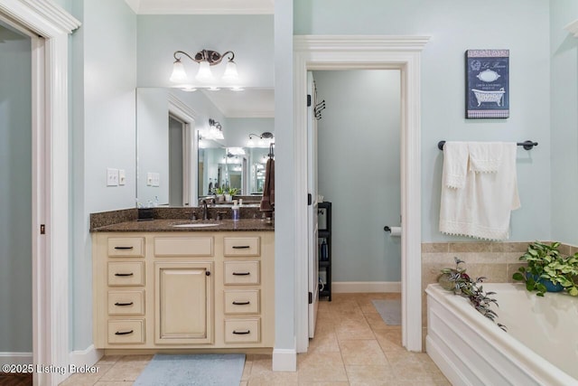 13318 Stepping Stone Way, Louisville, KY 40299 - full bath with vanity, a garden tub, tile patterned flooring, baseboards, and crown molding