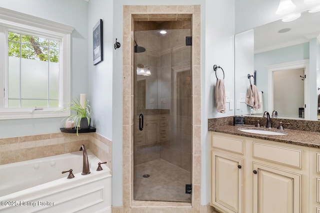 13318 Stepping Stone Way, Louisville, KY 40299 - bathroom featuring a garden tub, vanity, and a shower stall