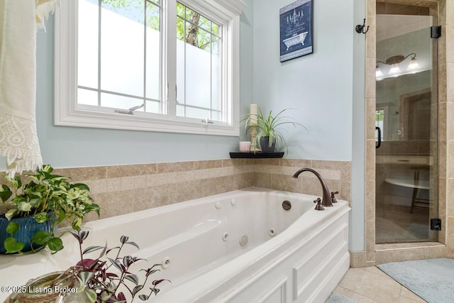 13318 Stepping Stone Way, Louisville, KY 40299 - full bath with plenty of natural light, a shower stall, a jetted tub, and tile patterned flooring