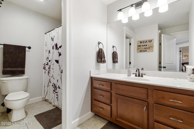 13318 Stepping Stone Way, Louisville, KY 40299 - full bath featuring tile patterned floors, vanity, toilet, a shower with curtain, and baseboards