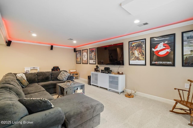 13318 Stepping Stone Way, Louisville, KY 40299 - living area featuring ornamental molding, carpet flooring, baseboards, and recessed lighting