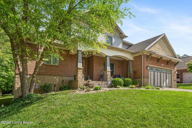 13318 Stepping Stone Way, Louisville, KY 40299 - view of front of home with a porch, a front lawn, brick siding, driveway, and a shingled roof