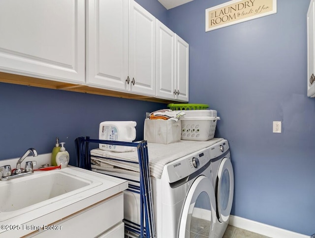 13318 Stepping Stone Way, Louisville, KY 40299 - laundry room featuring cabinet space, separate washer and dryer, baseboards, and tile patterned floors