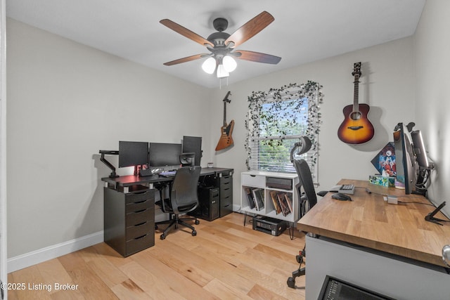3802 Breckenridge Ln, Louisville, KY 40218 - office with a ceiling fan, light wood finished floors, and baseboards