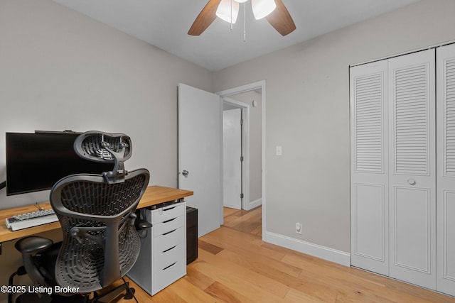 3802 Breckenridge Ln, Louisville, KY 40218 - office featuring a ceiling fan, light wood-type flooring, and baseboards