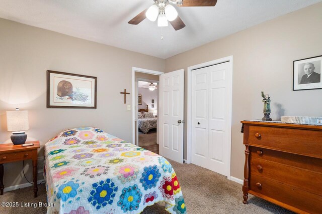 12115 Alpine Way, Goshen, KY 40026 - bedroom featuring carpet floors, a closet, ceiling fan, and baseboards