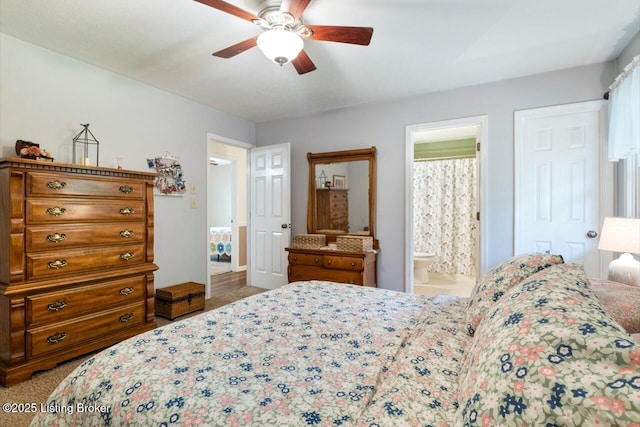 12115 Alpine Way, Goshen, KY 40026 - carpeted bedroom featuring ceiling fan and ensuite bath