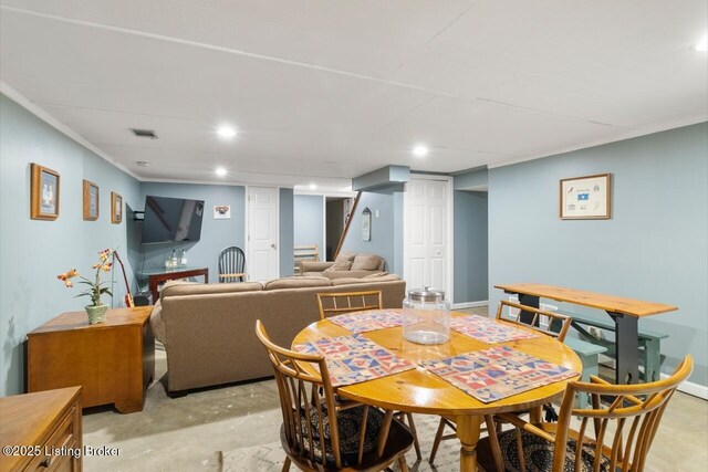 12115 Alpine Way, Goshen, KY 40026 - dining space featuring recessed lighting, concrete flooring, and crown molding