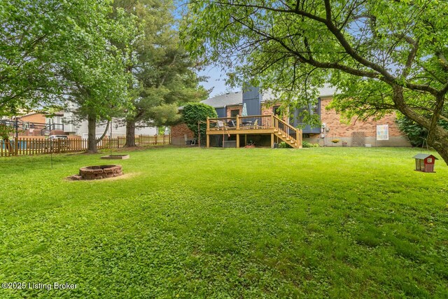 12115 Alpine Way, Goshen, KY 40026 - view of yard with an outdoor fire pit, stairway, and a wooden deck