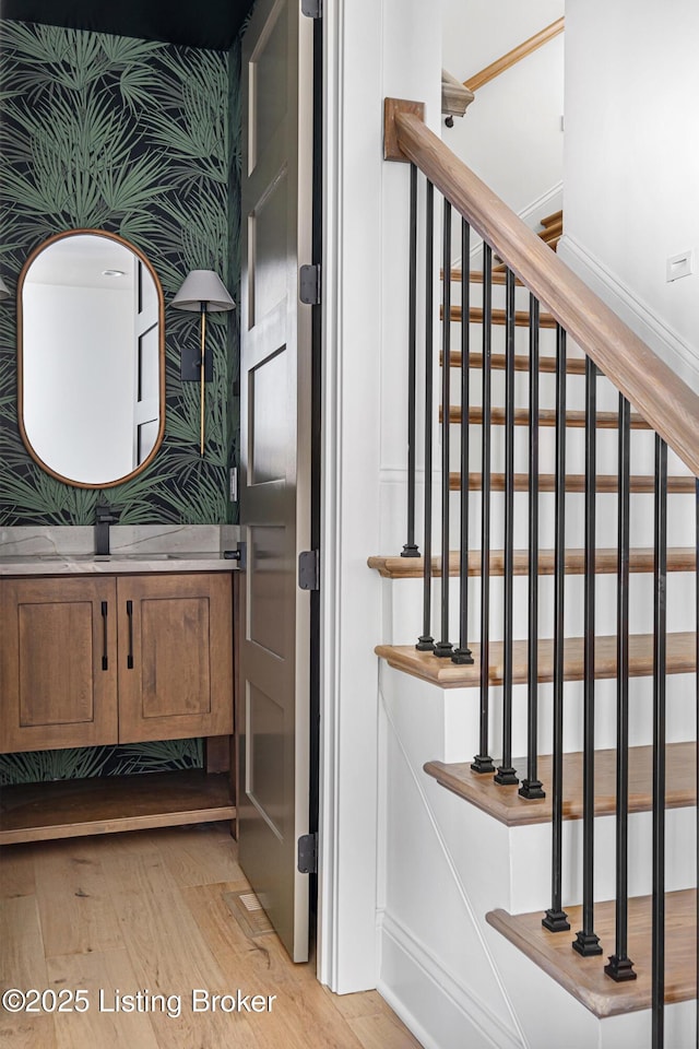 4907 Sycamore Ridge Ln, La Grange, KY 40031 - stairway featuring wood finished floors